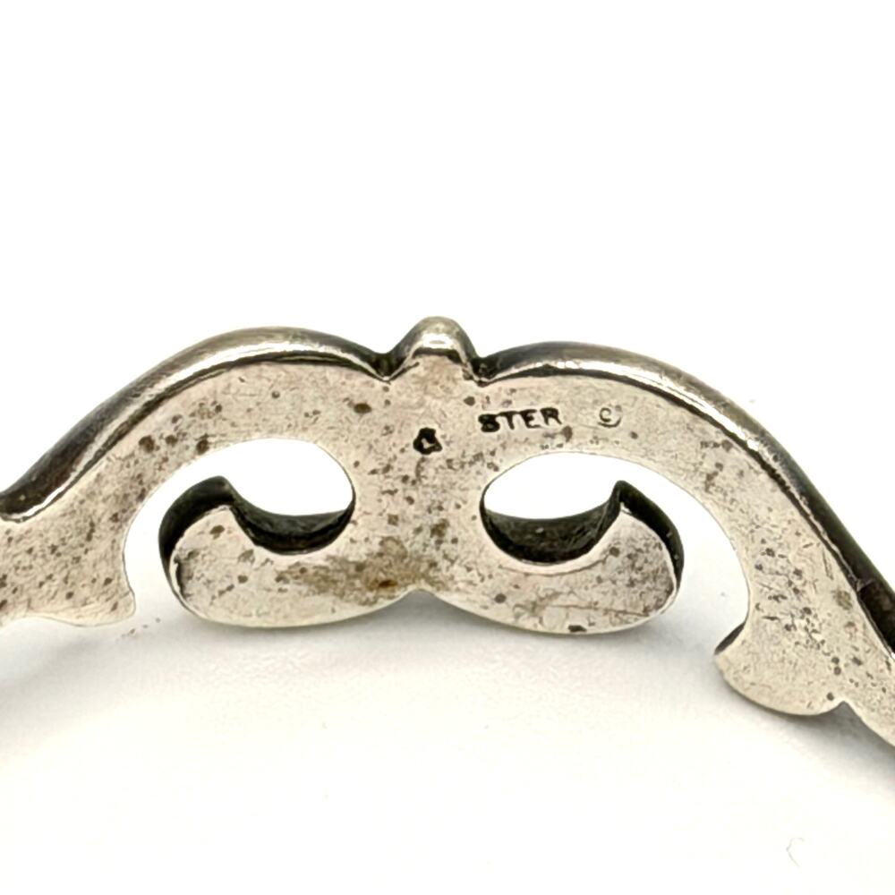 Vintage 80s Sterling Silver Ornate Openwork Scroll Artisan Cuff Bracelet - Picture 5 of 9